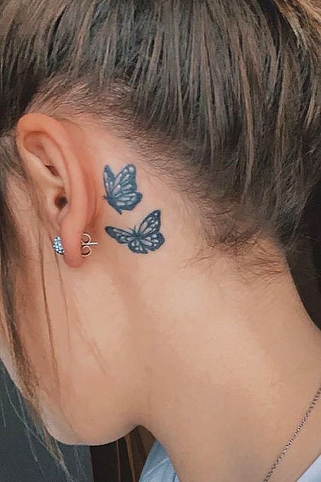butterfly tattoo behind ear black girl