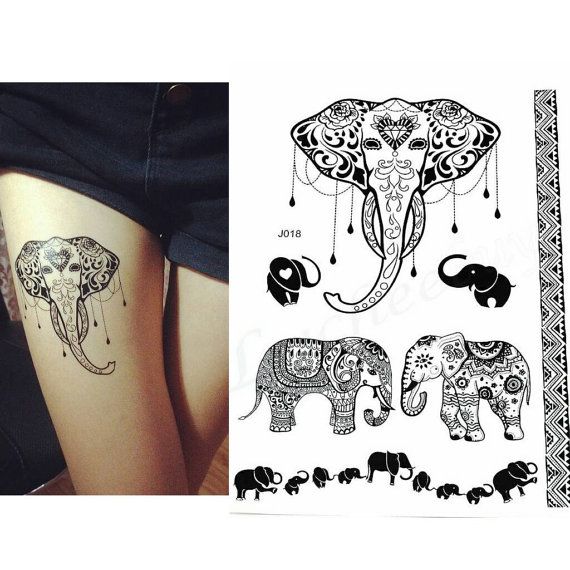 henna elephant tattoo on thigh
