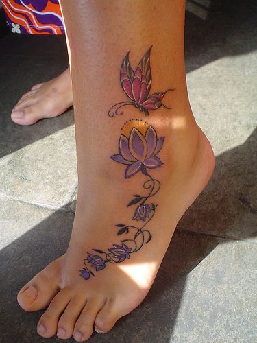 flower butterfly foot tattoos