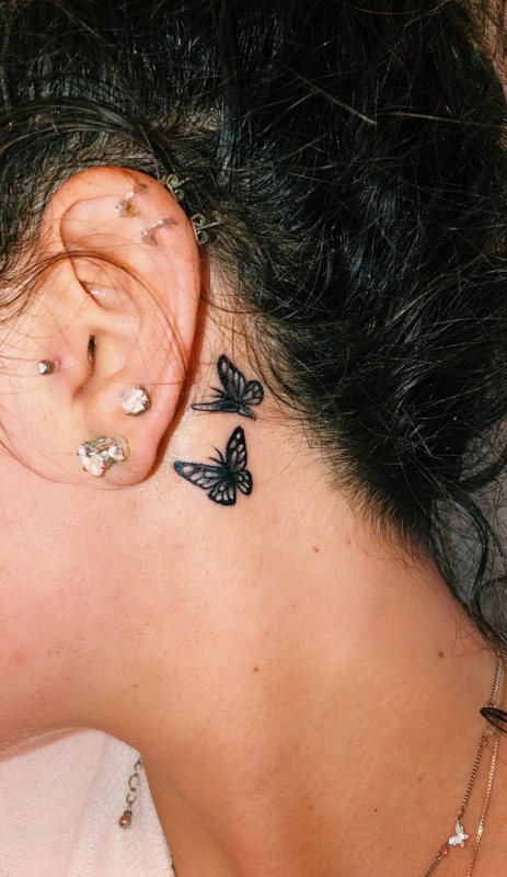 butterfly tattoo behind ear black girl
